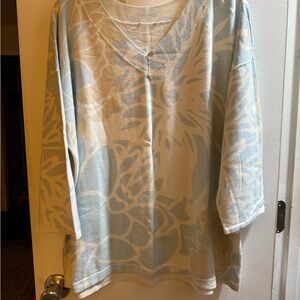 Chico's Light Blue and Cream Floral Blouse